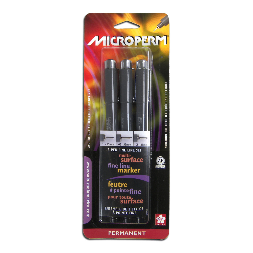 Sakura Microperm Pen Set/3 Black Assort Sizes