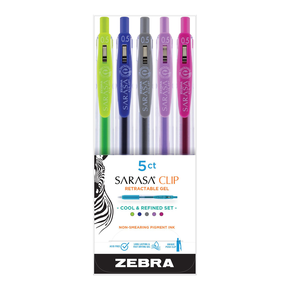 Sarasa Clip Gel Pen 5 Pk - Cool & Refined