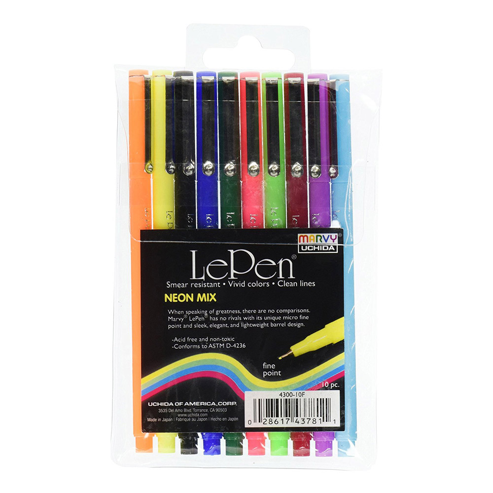 LePen Set of 10 Fluorescent Color Pens