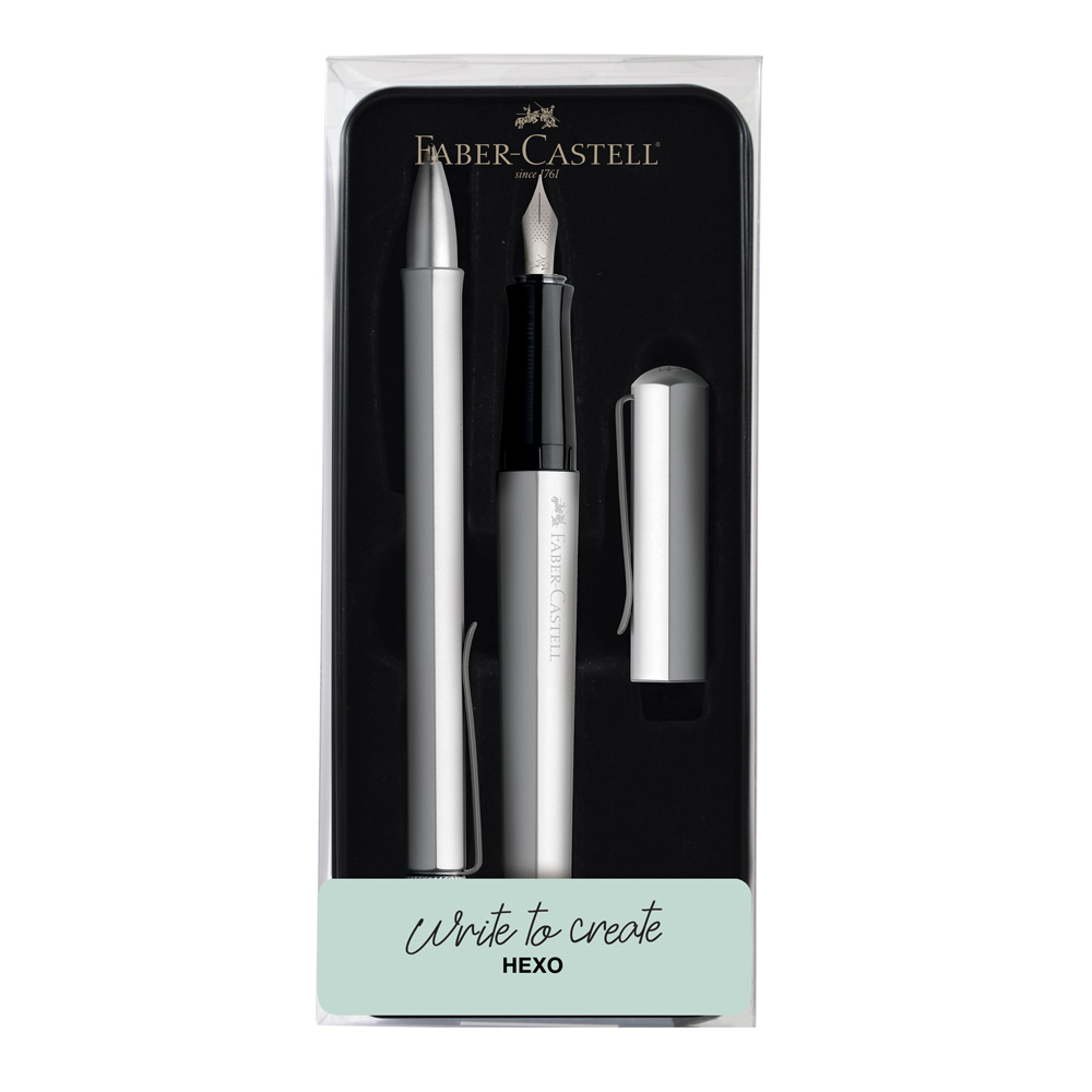 Hexo Silver Fountain Pen & Ballpoint Tin Set