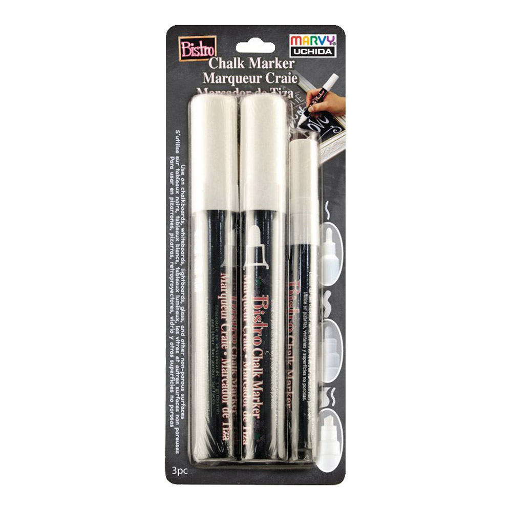 Bistro Chalk Marker White Set Fine/Brd/Chisel