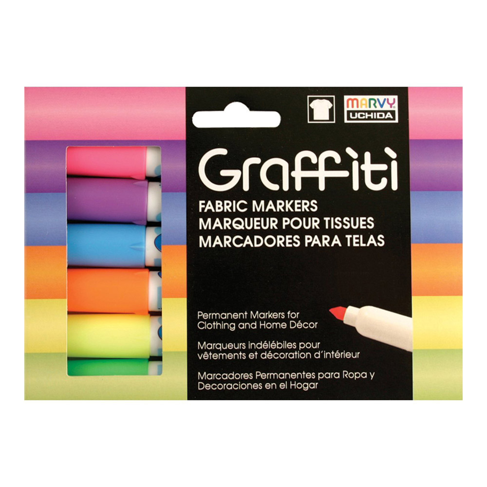 Graffiti Fabric Marker Set of 6/Fluorescent