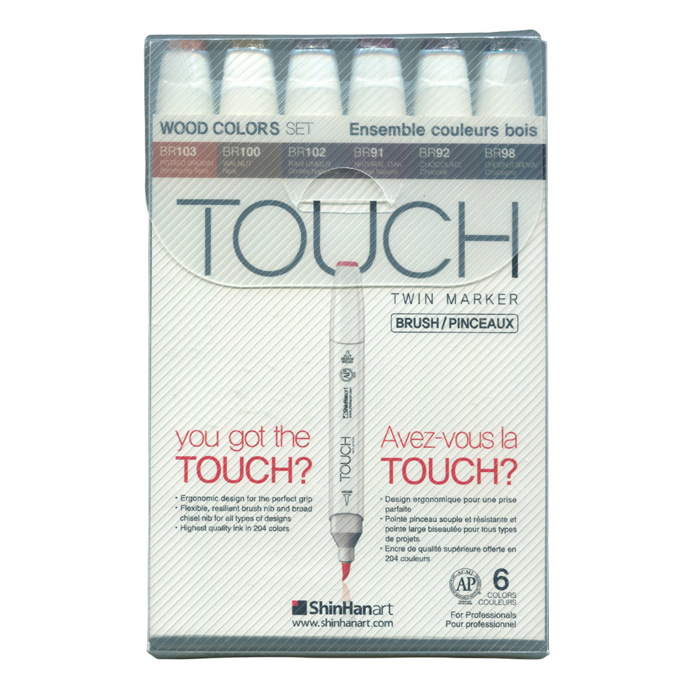 Shinhan Touch Twin Brush Marker Set 6 Wood