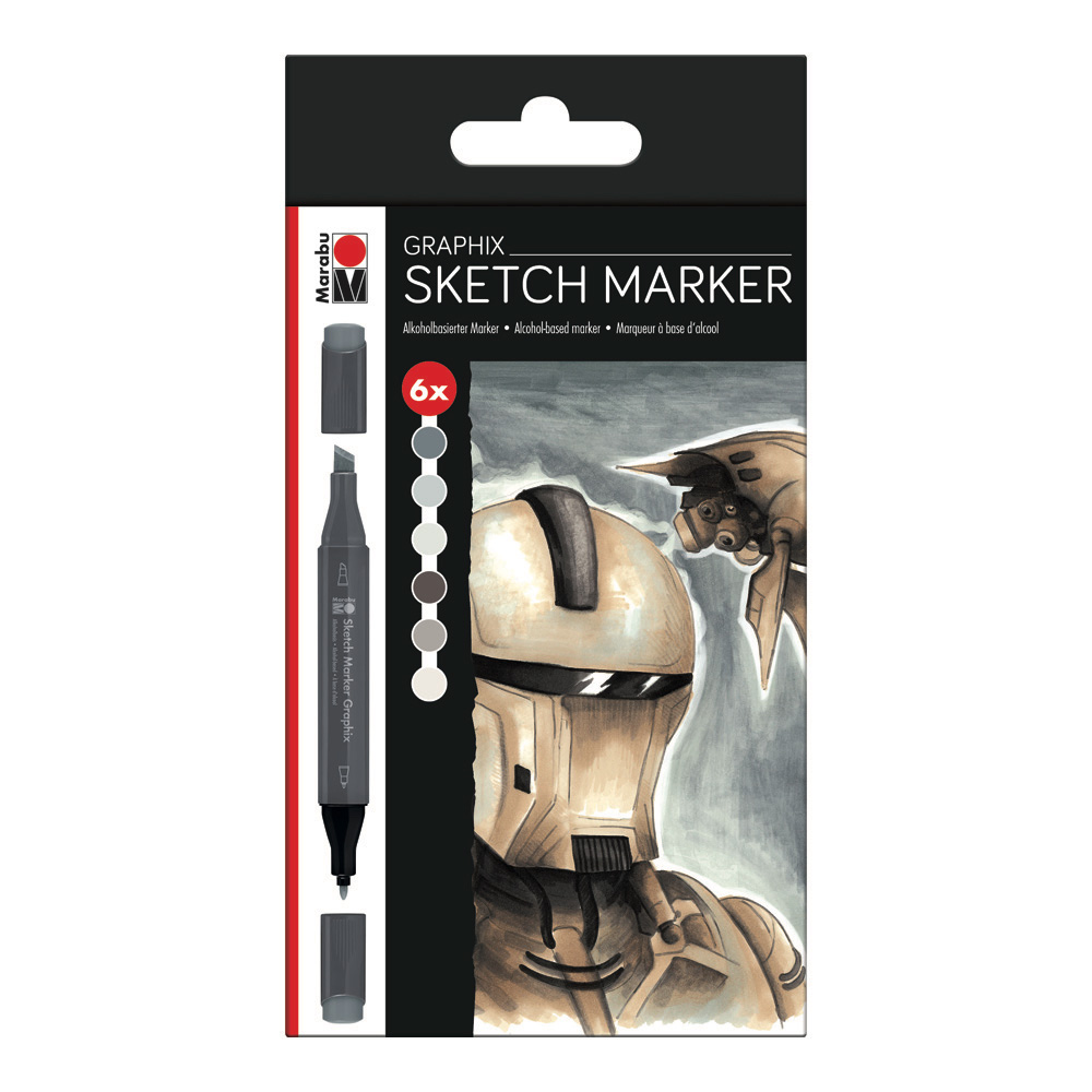 Marabu Graphix Sketch Marker Alpha Robot Set
