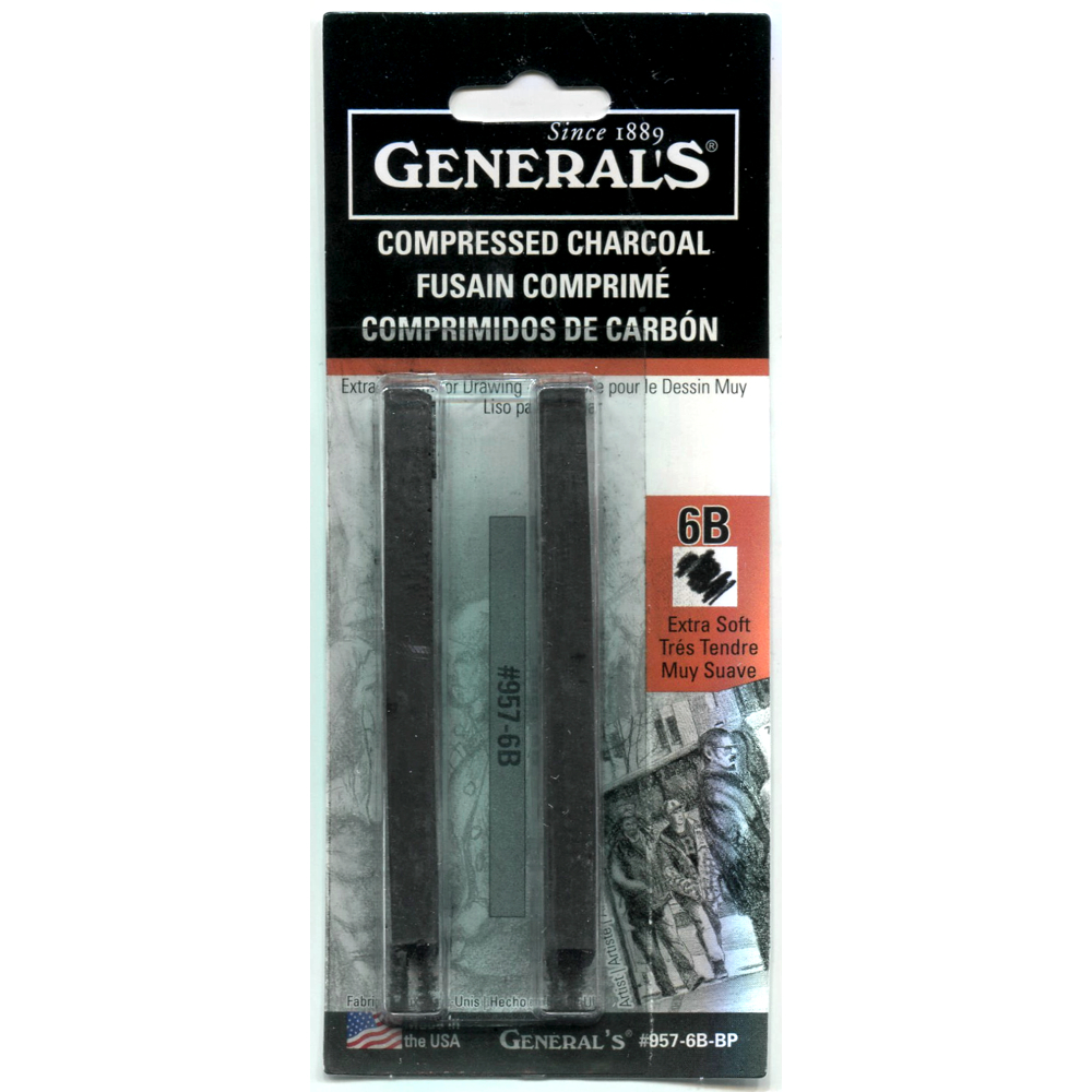 General Compressed Charcoal Stick 6B 2/Pk