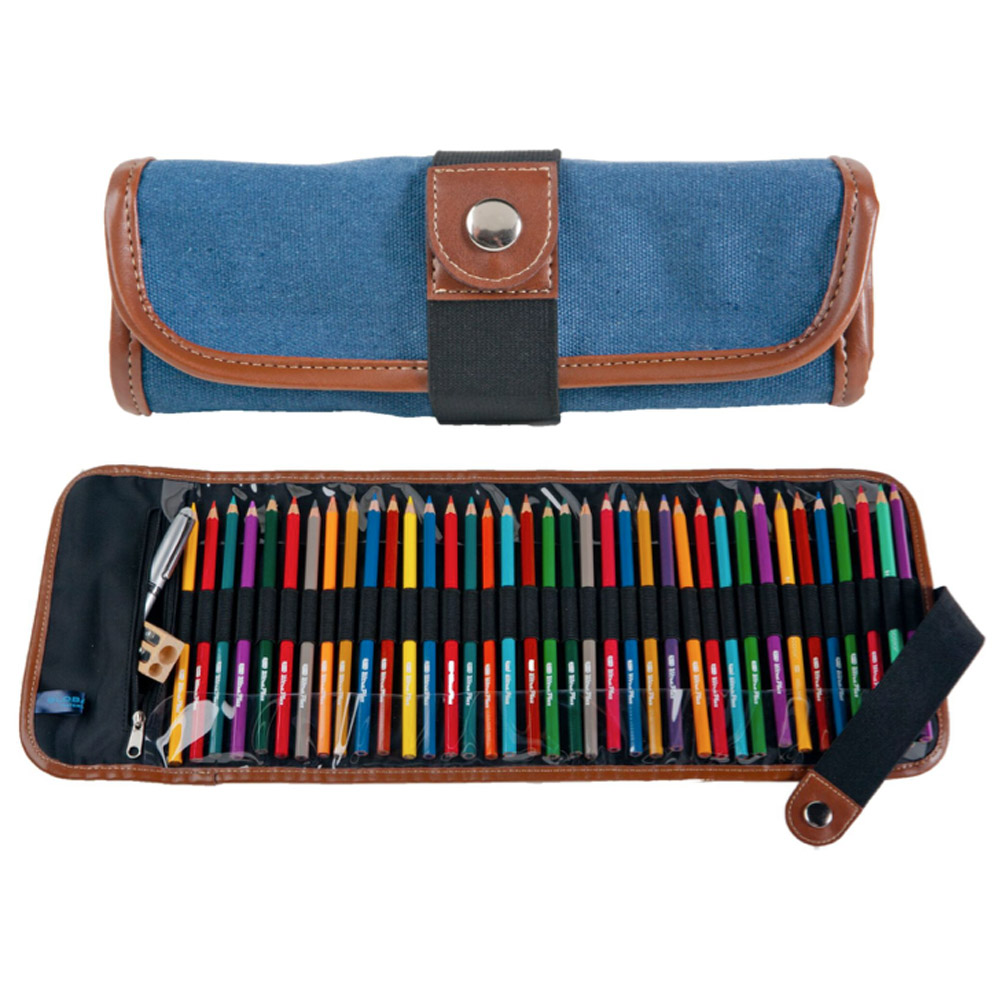 Global Art Canvas Roll-Up Pencil Case Denim