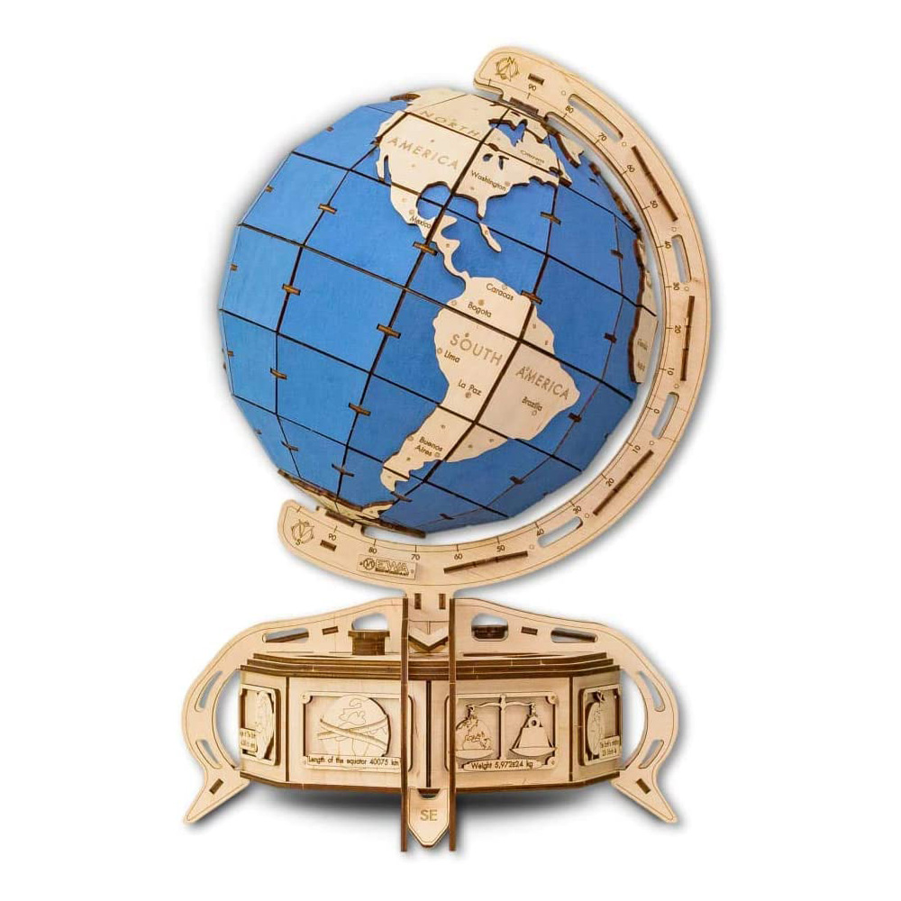 Eco Wood Art 3D Puzzle Globe Blue