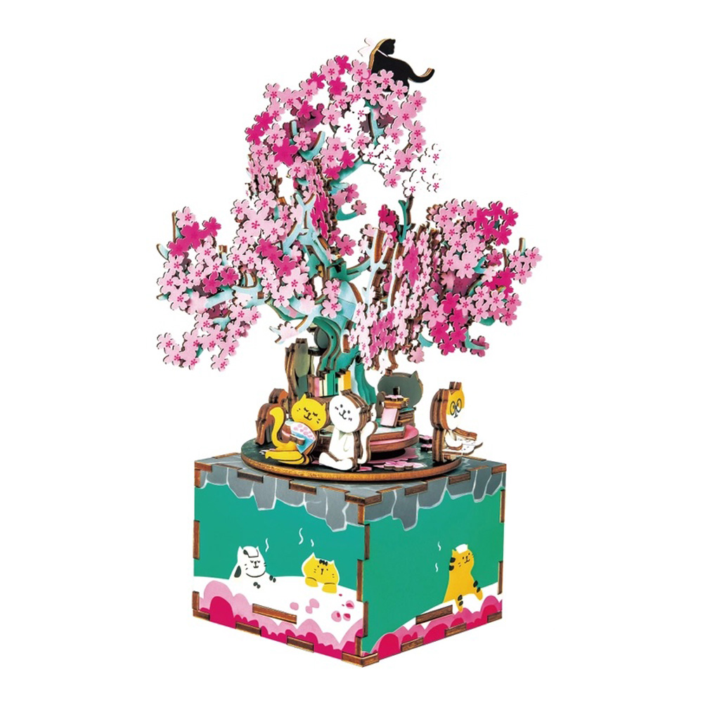 3D Wooden Puzzle Music Box: Cherry Blossoms