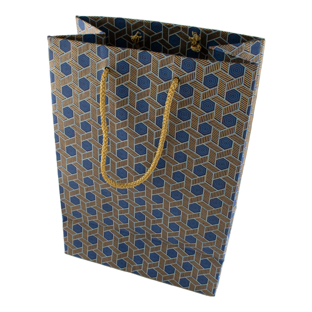 Shizen Medium Gift Bag 311 Blue/Gold Hexagon