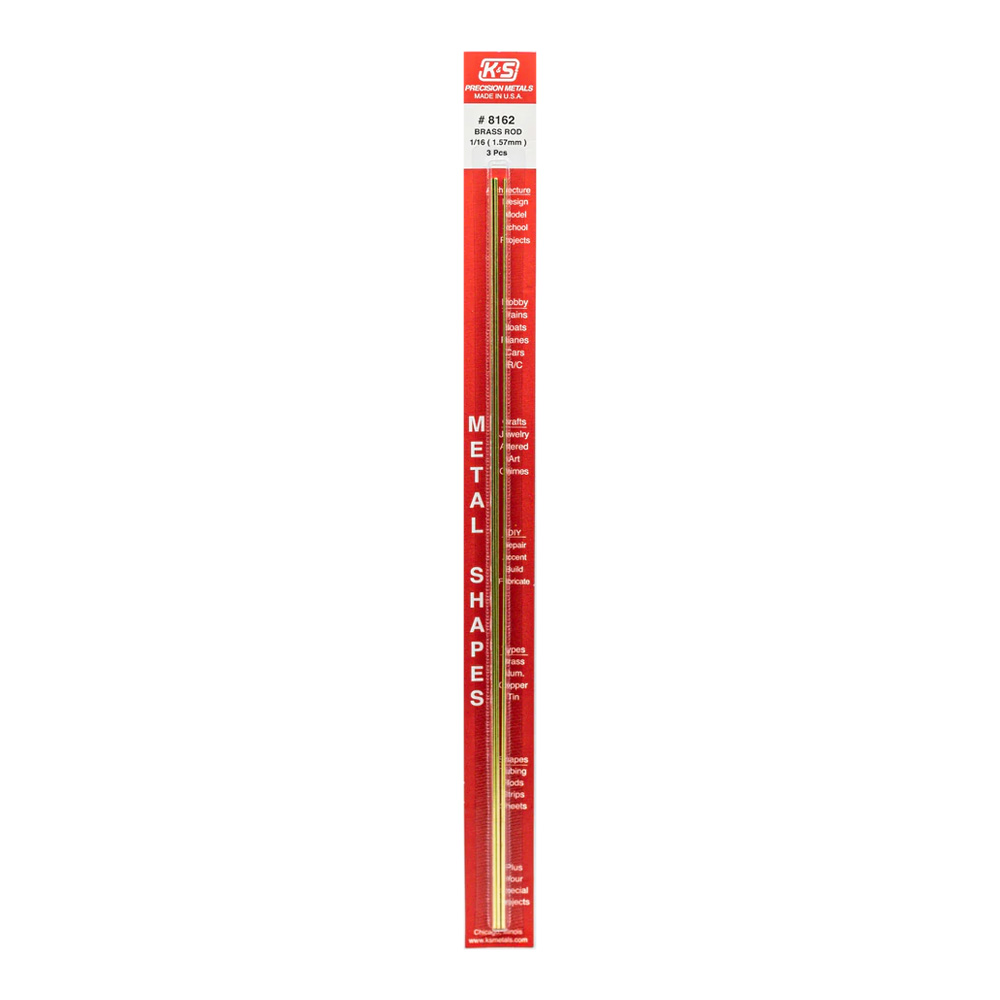 12In Solid Brass Rod 1/16 Diameter Pk/3