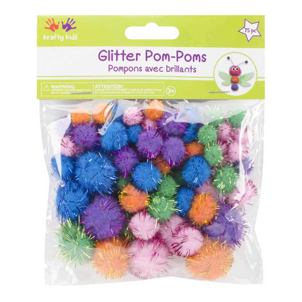 Pom Poms Assorted Glitter Colors 75/Pack